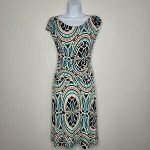 Vintage y2k cap sleeve boat neck stretch geometric print dress size 4